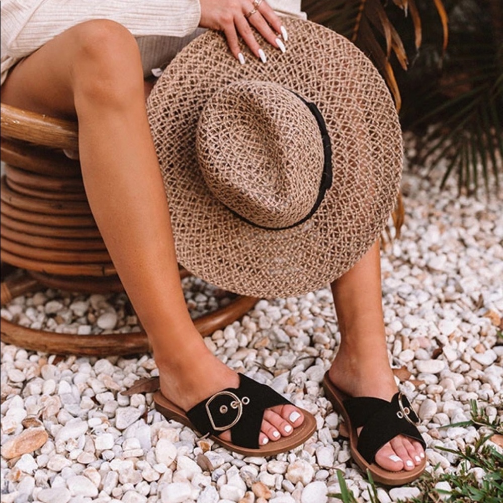 Black Adjustable Buckle Criss Cross Sandals - Picture 2 of 10